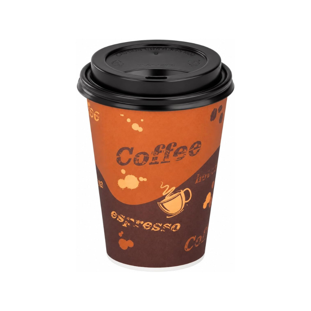 12oz Disposable Coffee Hot Paper Cups with Black Sipper Dome Lids