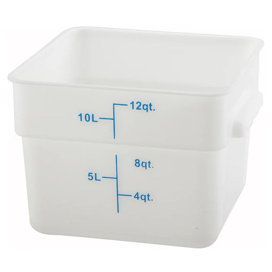 Square Storage Container is an essential item for both home and commercial kitchens. Ideal for keeping fruits, vegetables, spices and more. Due to its break resistant polypropylene construction with build in handles, the container is extremely durable and withstands temperatures from -40°F to 160°F. Translucent container allows you to see what is inside of it for fast and efficient service. Blue gradations on the container assist in measuring food accurately.