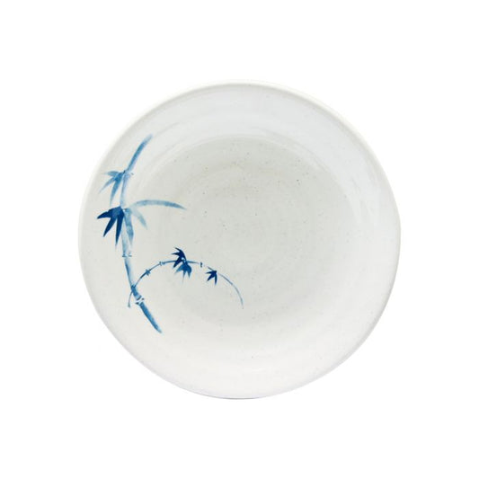 Blue Bamboo melamine soup plate with shallow rim for commercial foodservice use