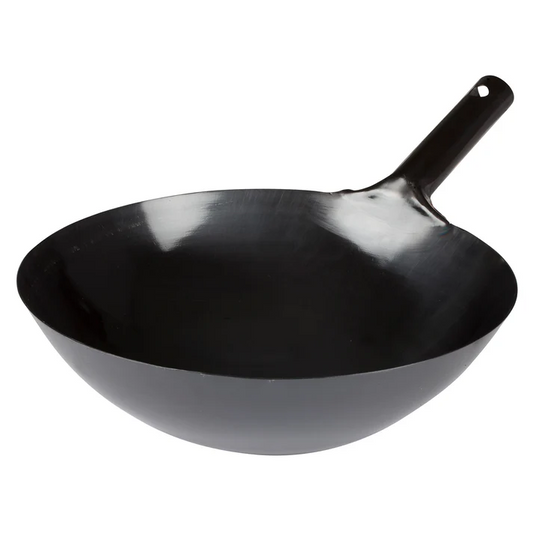 (14", 16") Wok 12/Pack is designed for commercial kitchens and culinary professionals. Made from heavy-duty carbon steel, it provides excellent heat retention and even cooking, making it ideal for stir-frying, sautéing, and other high-heat cooking methods.
