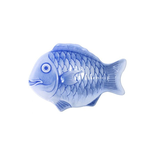 Blue fish shape melamine platter for commercial restaurant and seafood service