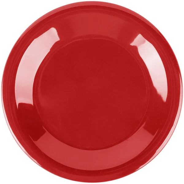 6.5 Inch Red Sierrus Melamine Wide Rim Pie Plate with commercial grade durability, shatter resistant construction and temperature insulated design. Ideal for restaurants, cafes, bakeries, catering and home dining.