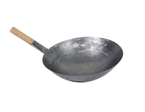 Wood handle wok