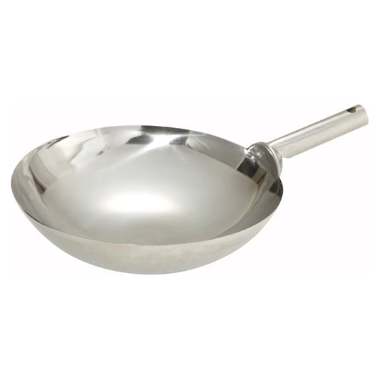 (14", 16") Wok 12/Pack provides excellent heat conduction ensuring that the food is cooked at a consistent temperature. It is designed with a welded handle and constructed of durable stainless steel with a mirror finish. Great for any restaurant.