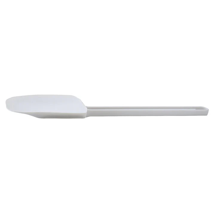 (10", 14", 16") Plastic Scrapper 12/Pack features a plastic handle that offers a secure and comfortable grip, a bowl-shaped blade for efficient scraping, and a loop on the end that can be hung for easy storage, a useful addition in any kitchen. This plastic scraper can be used for a variety of applications including making batters and dressings, stirring in ingredients, and removing excess material from bowls and jars. A great all-purpose spatula. This model is BPA free ensuring it is food safe.