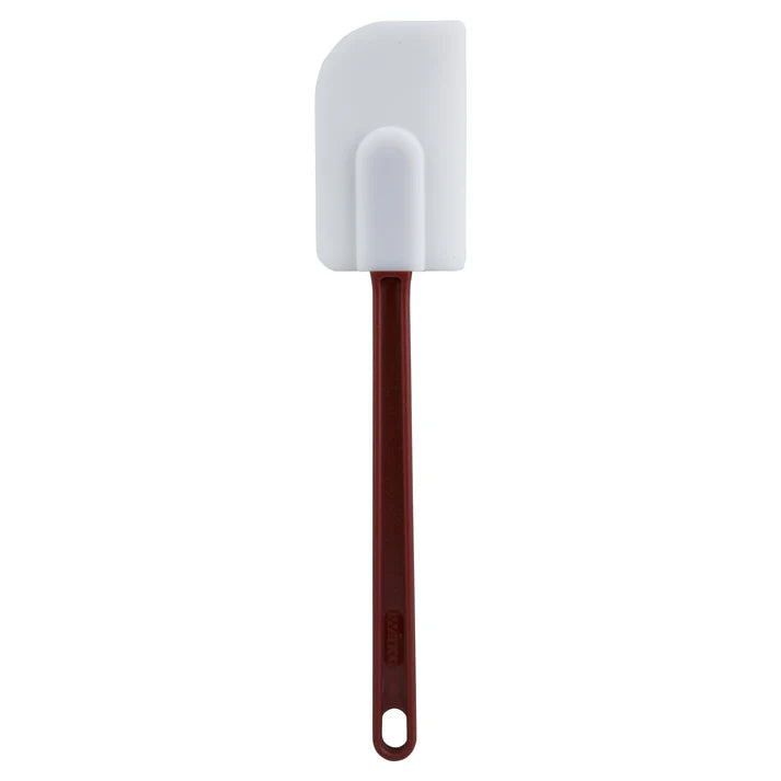(10", 14", 16") Silicone Scraper 12/Pack made up of silicone won't scratch non-stick pans and will withstand heat up to 500° F. Featuring a flat, flexible blade, this scraper easily reaches between mixer blades and into the nooks and crannies of bowls. For added convenience, it has a comfortable handle with a hanging hole for easy storage. This model is also BPA free, ensuring it is safe for use with food.