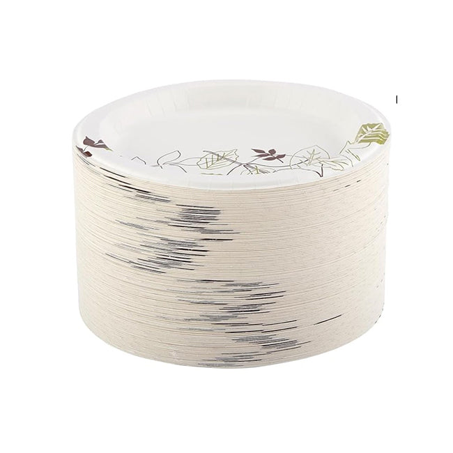 10 Inch White Printed Round Disposable Ultra Pathways Paper Plate