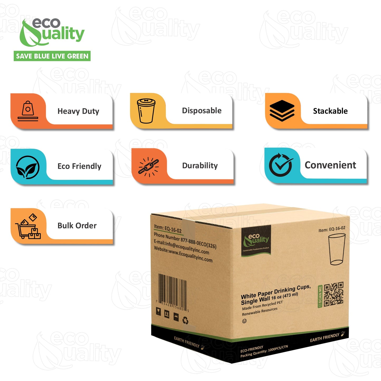 EcoQuality White Paper Cups Full Pallet 26 Cases Single Wall Drinking