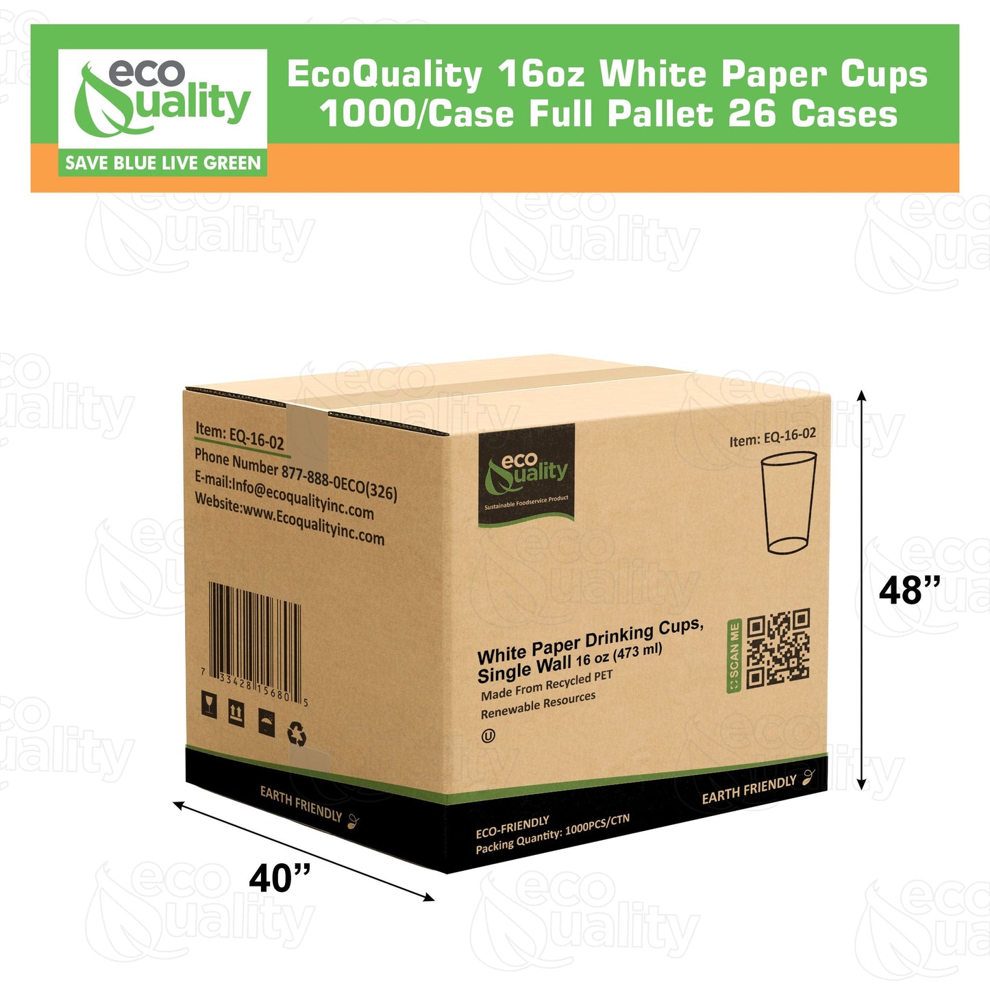 EcoQuality White Paper Cups Full Pallet 26 Cases Single Wall Drinking