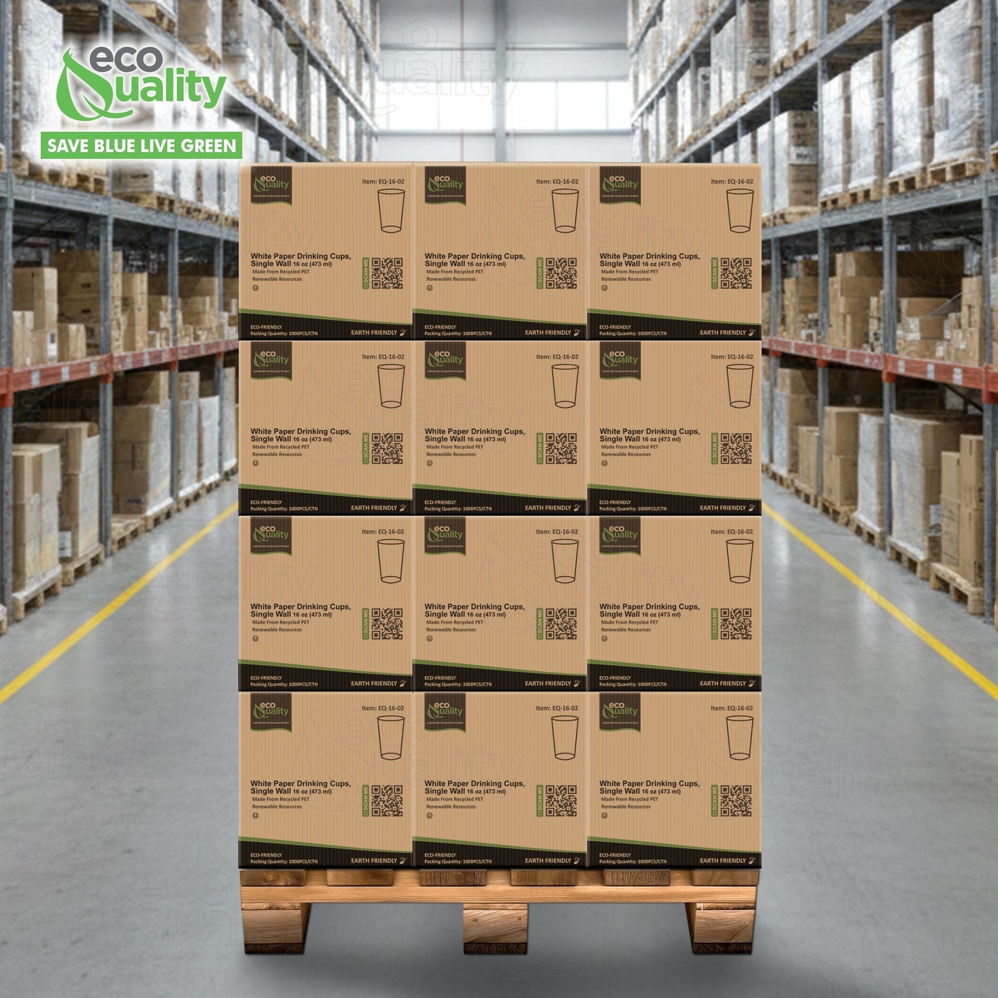 EcoQuality White Paper Cups Full Pallet 26 Cases Single Wall Drinking