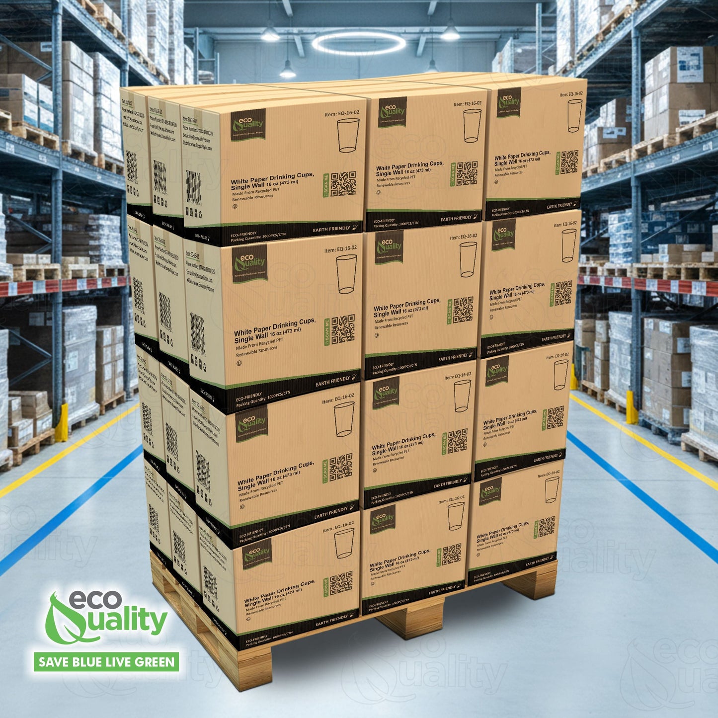 EcoQuality White Paper Cups Full Pallet 26 Cases Single Wall Drinking