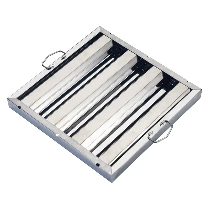 (16"Hx16"W, 20"Hx16"W, 25"Hx16"W, 16"Hx20"W, 20"Hx20"W, 25"Hx20"W, 20"Hx25"W) Hood Filter 6/Pack made from durable stainless steel which is rust proof, corrosion resistant and easy to clean and maintain. This hood filter is great for fast-paced food service establishments and is designed to drain grease into the smooth baffles to prevent fire hazards. Featuring convenient drop handles, setting up this filter is easy.