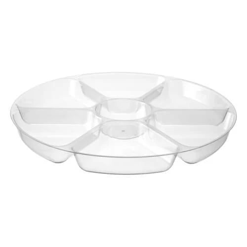 16" Clear 7-Compartment Tray – Durable plastic serving platter for appetizers, dips, and snacks. Perfect for catering, weddings, and parties. Lightweight, sturdy, and easy to clean for hassle-free entertaining.