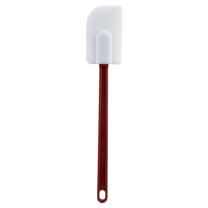 (10", 14", 16") Silicone Scraper 12/Pack made up of silicone won't scratch non-stick pans and will withstand heat up to 500° F. Featuring a flat, flexible blade, this scraper easily reaches between mixer blades and into the nooks and crannies of bowls. For added convenience, it has a comfortable handle with a hanging hole for easy storage. This model is also BPA free, ensuring it is safe for use with food.