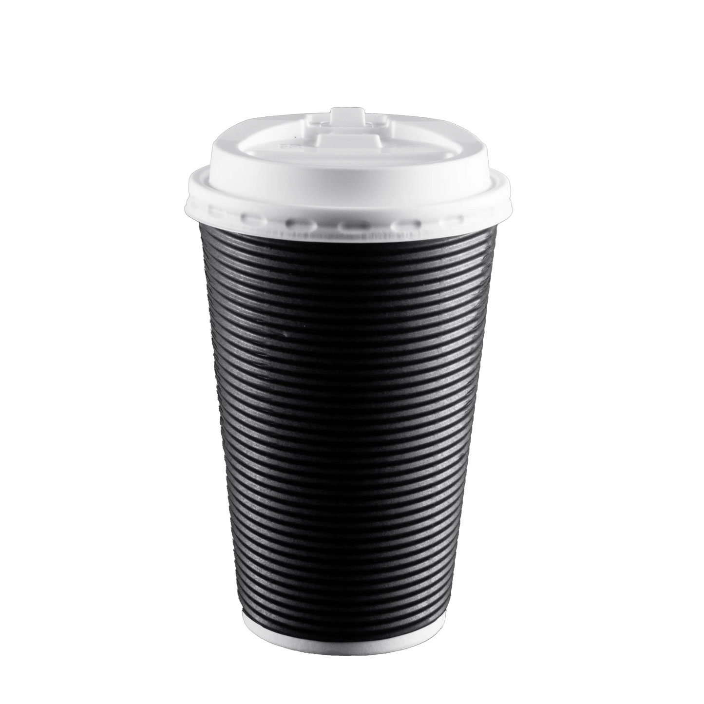 16oz Ripple Hot Cup with Lid in silver, maroon, tan, and black. Insulated, spill-resistant, and perfect for hot coffee, tea, or beverages at home, in the office, or on the go.