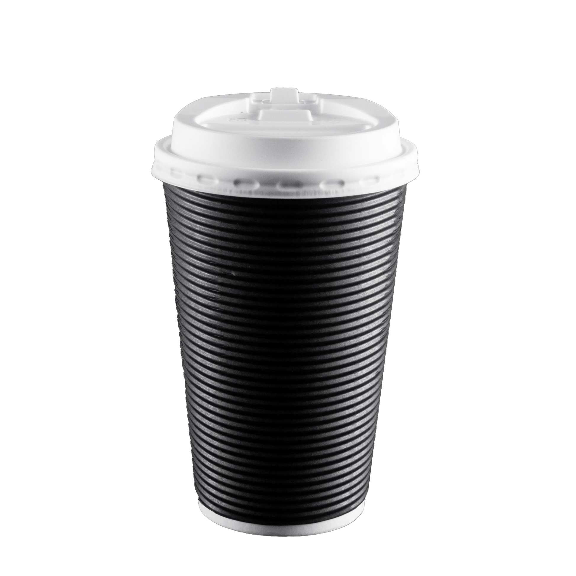 16oz Ripple Hot Cup with Lid in silver, maroon, tan, and black. Insulated, spill-resistant, and perfect for hot coffee, tea, or beverages at home, in the office, or on the go.