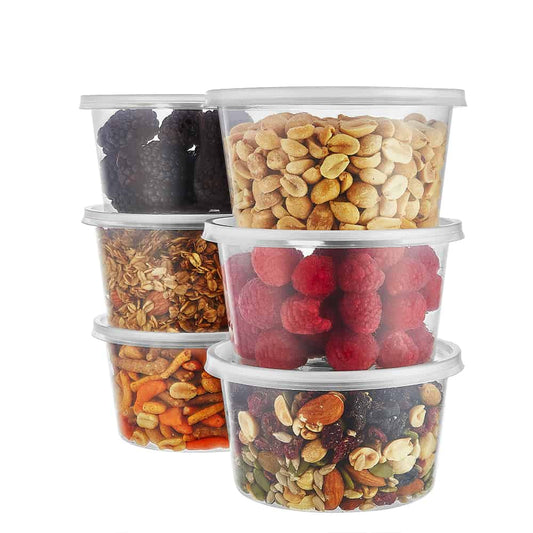 16oz deli container with lid. BPA-free, leak-proof, microwave & freezer safe. Ideal for meal prep, takeout, catering, and food storage. Stackable and durable for convenience.