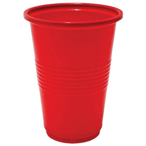 16oz Heavy Duty Cup in clear and red. Durable, reusable, and perfect for parties, catering, and events. Ideal for serving soda, beer, cocktails, and cold drinks at any occasion.
