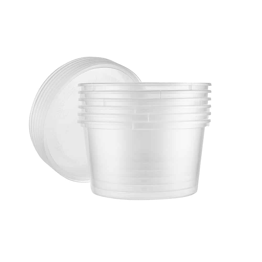 16oz round food container with lid. Durable, leak-resistant, and microwave-safe. Ideal for meal prep, food storage, and takeout. Great for home, restaurants, and catering use.