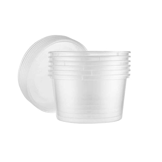 16oz round food container with lid. Durable, leak-resistant, and microwave-safe. Ideal for meal prep, food storage, and takeout. Great for home, restaurants, and catering use.