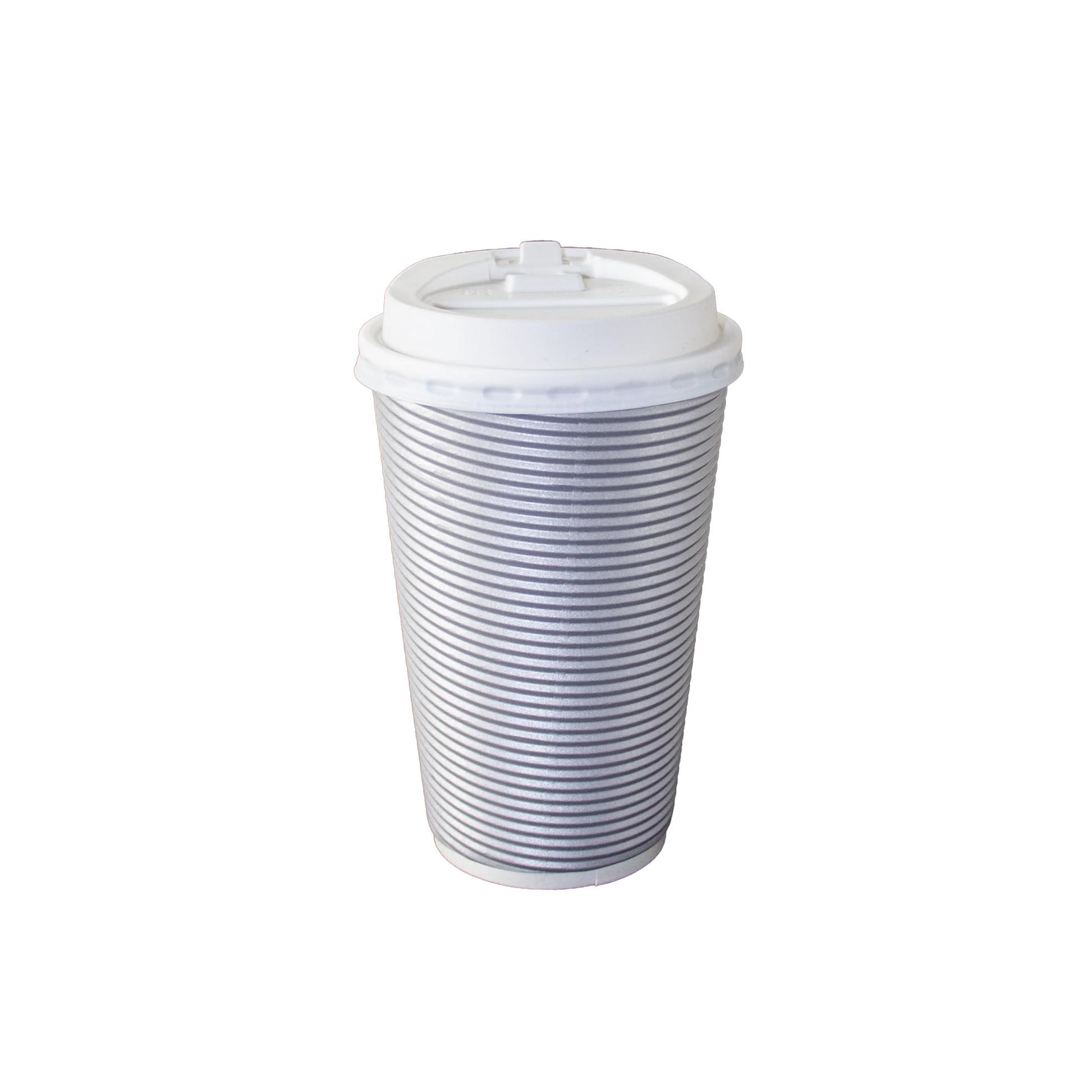 16oz Ripple Hot Cup with Lid in silver, maroon, tan, and black. Insulated, spill-resistant, and perfect for hot coffee, tea, or beverages at home, in the office, or on the go.