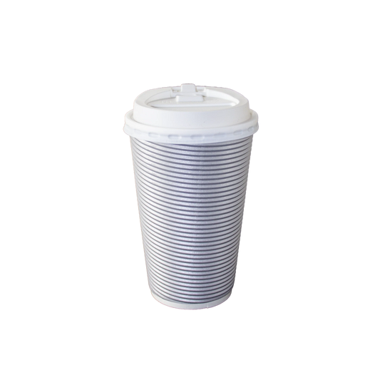 16oz Ripple Hot Cup with Lid in silver, maroon, tan, and black. Insulated, spill-resistant, and perfect for hot coffee, tea, or beverages at home, in the office, or on the go.