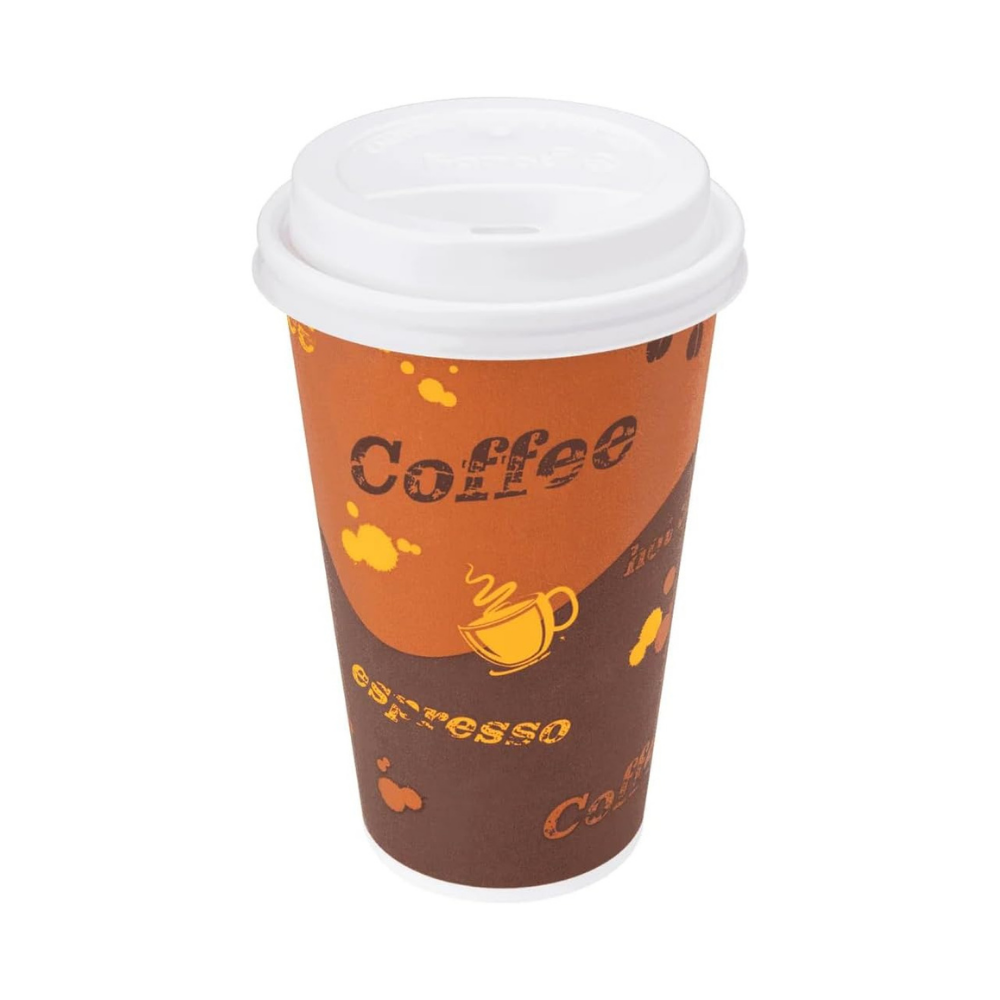 16oz Disposable Coffee Hot Paper Cups with White Sipper Dome Lids