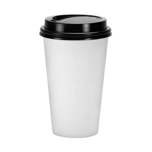 16oz White Hot Cup with Lid – Insulated disposable coffee cup for hot drinks. Ideal for travel, cafés, offices, and catering. Sturdy, spill-proof, and eco-friendly for coffee, tea, and more.