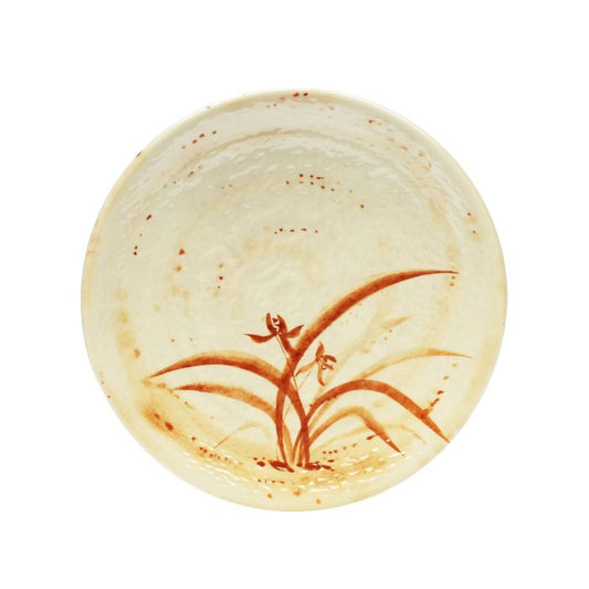 The Thunder Group Round Plate features an elegant gold orchid design, adding sophistication to any table setting. Made from durable melamine, it is BPA-free, break-resistant, shatter-resistant, and lightweight for reliable, long-lasting use. Its stackable design allows for easy storage, while being dishwasher safe for effortless cleaning. NSF listed for quality and safety, this plate is ideal for restaurants, catering events, and home use.
