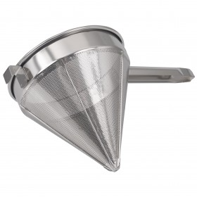 8-inch diameter chinese strainer stanton trading, featuring a fine mesh made of stainless steel with a reinforced rim for durability and precision straining.