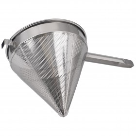 10-inch diameter chinese strainer stanton trading, featuring a coarse mesh made of stainless steel with a reinforced rim for durability and efficient straining.