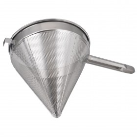 12-inch diameter chinese strainer stanton trading, featuring a coarse mesh made of stainless steel with a reinforced rim for durability and efficient straining.