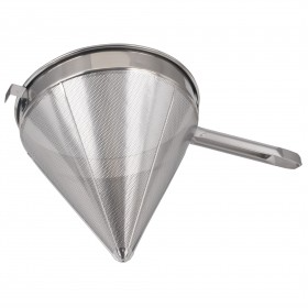 12-inch diameter chinese strainer stanton trading, featuring a fine mesh made of stainless steel with a reinforced rim for durability and precision straining.