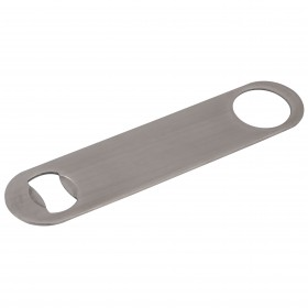 7-inch long flat bottle opener stanton trading, handheld tool made from heavy-duty stainless steel for durability and a sleek design. Featuring a classic speed opener style, it has a thumb hole for easy grip and storage. Perfect for bartenders, servers, and home use.