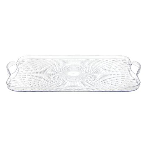 18" x 13" Clear Pixel Tray with Handles – Durable plastic serving platter for catering, buffets, and events. Stylish design, built-in handles for easy carrying, lightweight, and easy to clean.