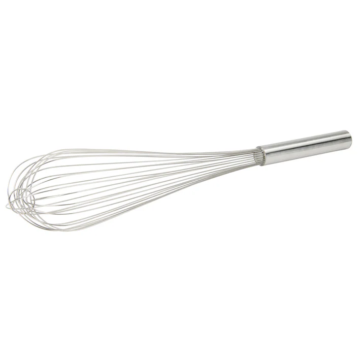 (10", 12", 14", 16", 18") Piano Whips 12/Pack&nbsp; is also great for distributing dry ingredients and whisking egg whites. Featuring thin, flexible wires, this stainless steel whip eliminates lumps and aerates liquids while its rounded handle provides a well-balanced grip.
