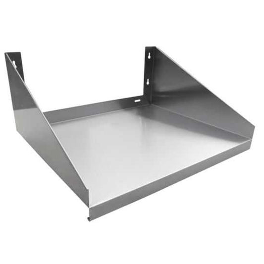 Prepline PWMS-2424 24"L x 24"D stainless steel microwave shelf is a practical and sturdy solution for kitchen organization. Designed to support microwaves and other kitchen appliances, this shelf features a durable, rust-resistant stainless steel construction that ensures easy cleaning and longevity. Its versatile size makes it perfect for both commercial and home kitchens, providing a reliable surface for food preparation and appliance storage while enhancing overall kitchen efficiency.