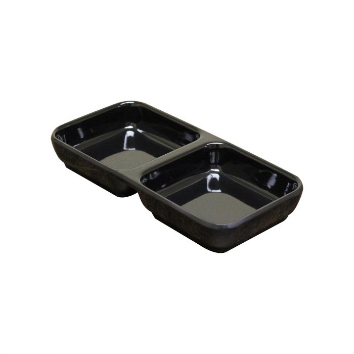Classic black melamine twin sauce dish 4oz double compartment condiment dish 6x3 inches