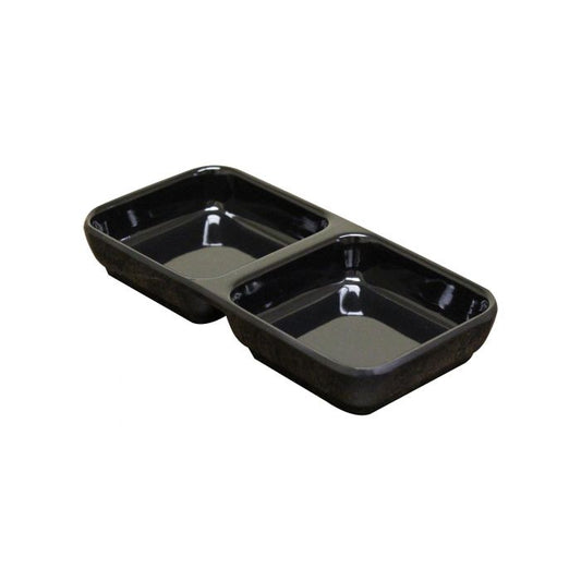 Classic black melamine twin sauce dish 4oz double compartment condiment dish 6x3 inches