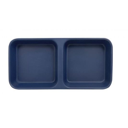 Classic stone blue melamine twin sauce dish 4oz double compartment condiment dish 6x3 inches