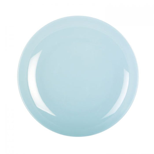 The Thunder Group Round Plate features a light blue design, adding a subtle oriental flair to any table setting. Made from durable melamine, it is BPA-free, break-resistant, shatter-resistant, and lightweight for long-lasting use. Its stackable design ensures convenient storage, while being dishwasher safe for easy cleaning. NSF listed for quality and safety, this versatile plate is ideal for serving appetizers and entrees at restaurants, catering events, and home use.