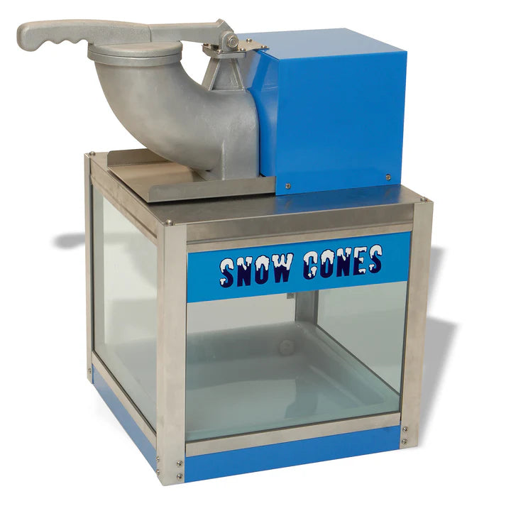 Benchmark Snow Bank-Professional Snow Cone Machine 1/Pack with its 500 pound per hour production, you can serve a large gathering of people at the fairgrounds, cafeteria, concession stand, movie theater, bowling alley, or a catering event. Comes handy with adjustable stainless steel blades, this will assure you coarse and fine shaved ice for your customers to enjoy.