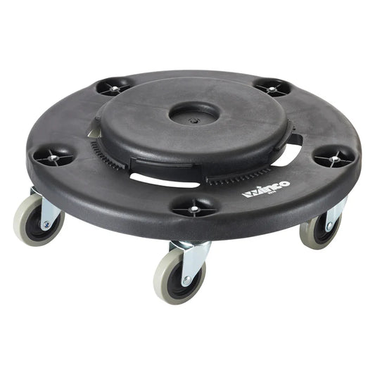 Round Trash Can Dolly 6/Pack a must-have in any restaurant or cafeteria, this dolly is strong enough to hold up to 400 pounds. This dolly is perfect to safely and efficiently move your trash can or other containers throughout the kitchen. Thanks to its caster wheels, this dolly easily glides along indoor or outdoor surfaces.