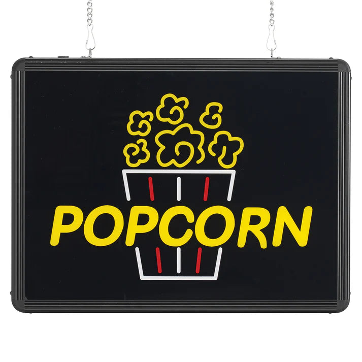 (Popcorn, Hotdogs, Snow Cones, Nachos, Cotton Candy) Benchmark Ultra-Brite Sign 1/Pack high-quality signs that are ultra-bright so that they can be seen even in the harshest lighting conditions that are often found in concession stands, convenience stores and restaurants.