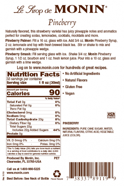 Monin Pineberry Syrup 1 L Bottle additional product image