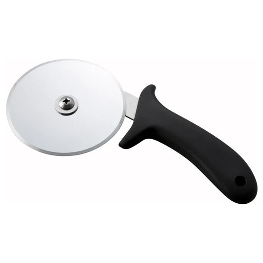Pizza Cutter 12/Pack durable and resistant to rusting, this blade is made of stainless steel. Because the handle is made of polypropylene, it provides a comfortable grip. It has a contoured design toward the blade, separating the user's hand from the sharp edge. The handle comes in black, which blends in with existing pizza supplies.