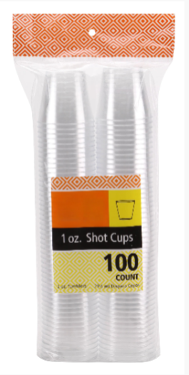 1oz disposable shot cups, clear plastic shooter cups, 100 pack, perfect for parties, events, liquor shots, desserts, sampling, durable and lightweight, single-use for easy cleanup.