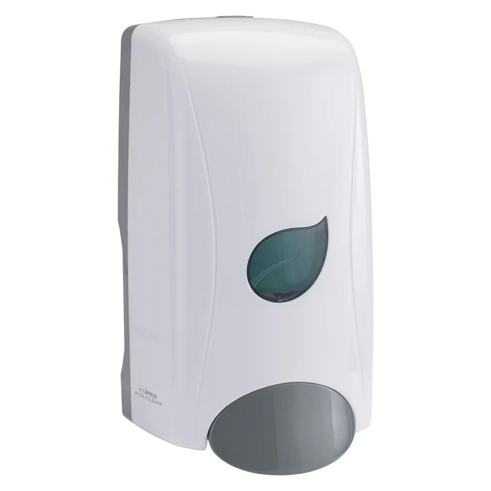 (Black Foam, White Foam, Black Liquid, White Liquid) Manual Soap Dispenser 12/Pack impact-resistant and designed to survive everyday usage in high-traffic areas. It features large-easy press bar to push with hand or elbow to dispense. This manual soap dispenser is made of high-quality plastic and has a neutral design that will easily fit any bathroom or washing station interior. View window allows you to easily check when a refill is needed.
