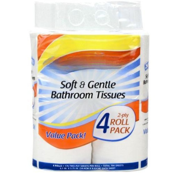 2-ply toilet tissue, 176-sheet bath tissue, 4-pack toilet paper, soft and strong toilet rolls, septic-safe bath tissue, bulk toilet paper for home, office, and commercial use.