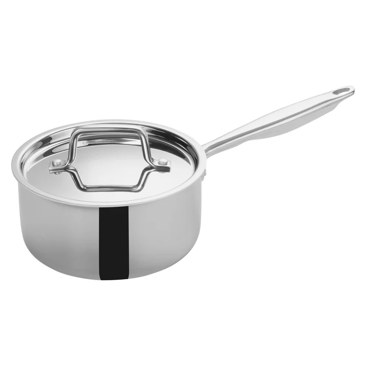 (1.5qt 6/Pack, 2.5qt 6/Pack, 3.5qt 4/Pack, 4.5qt 4/Pack, 7qt 2/Pack) Sauce Pan features a tri-ply construction consisting of a magnetic stainless steel exterior, an aluminum core, and an 18/8 stainless steel interior cooking surface. This sauce pan comes with a tight-fitting lid that traps in moisture and helps maintain consistent temperatures. Use it in your commercial kitchen to cook vegetables, sauce, stew and more.
